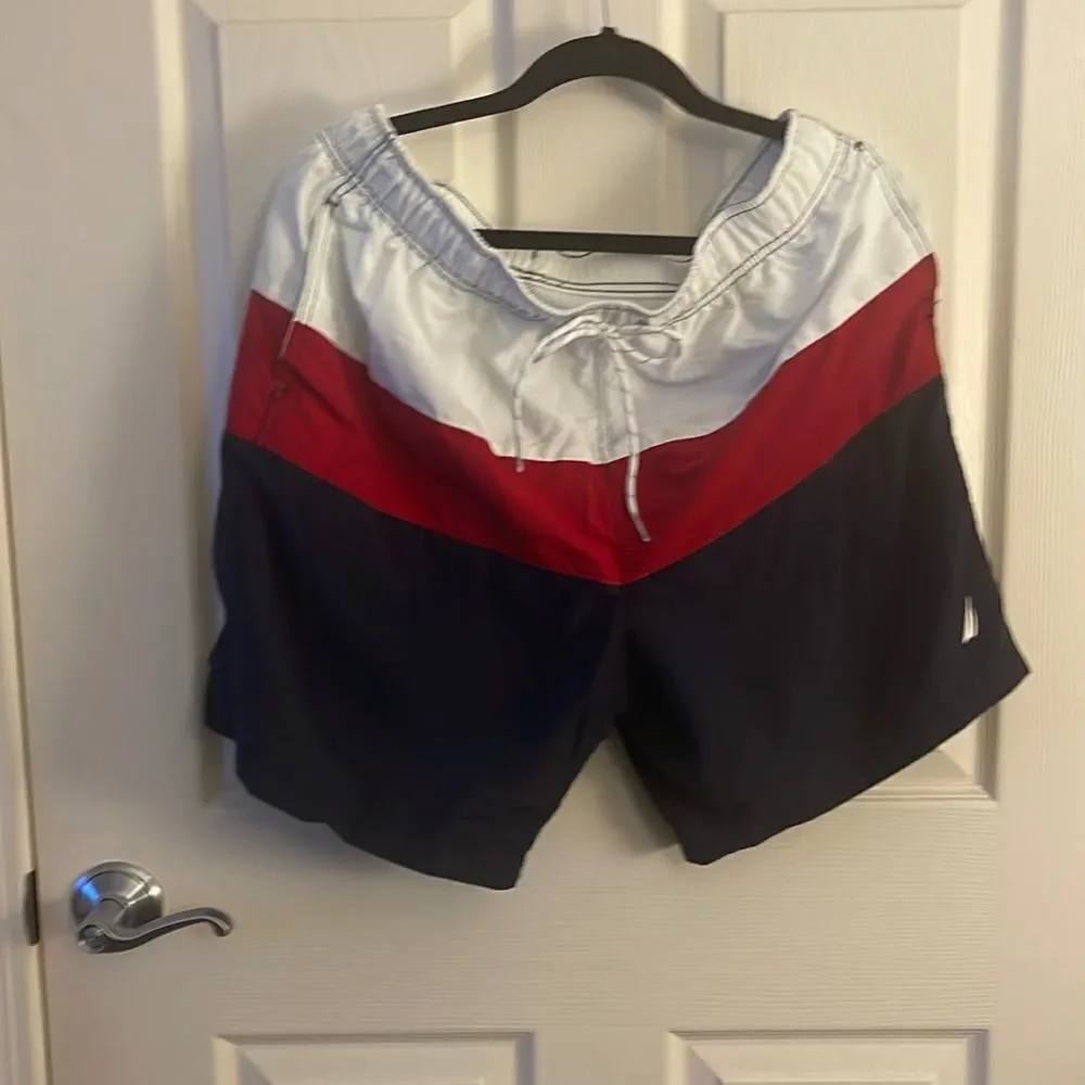 Men’s Nautica bathing suit brand new with tags red white and blue stripes